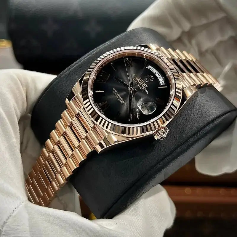 Day date rose gold black dail